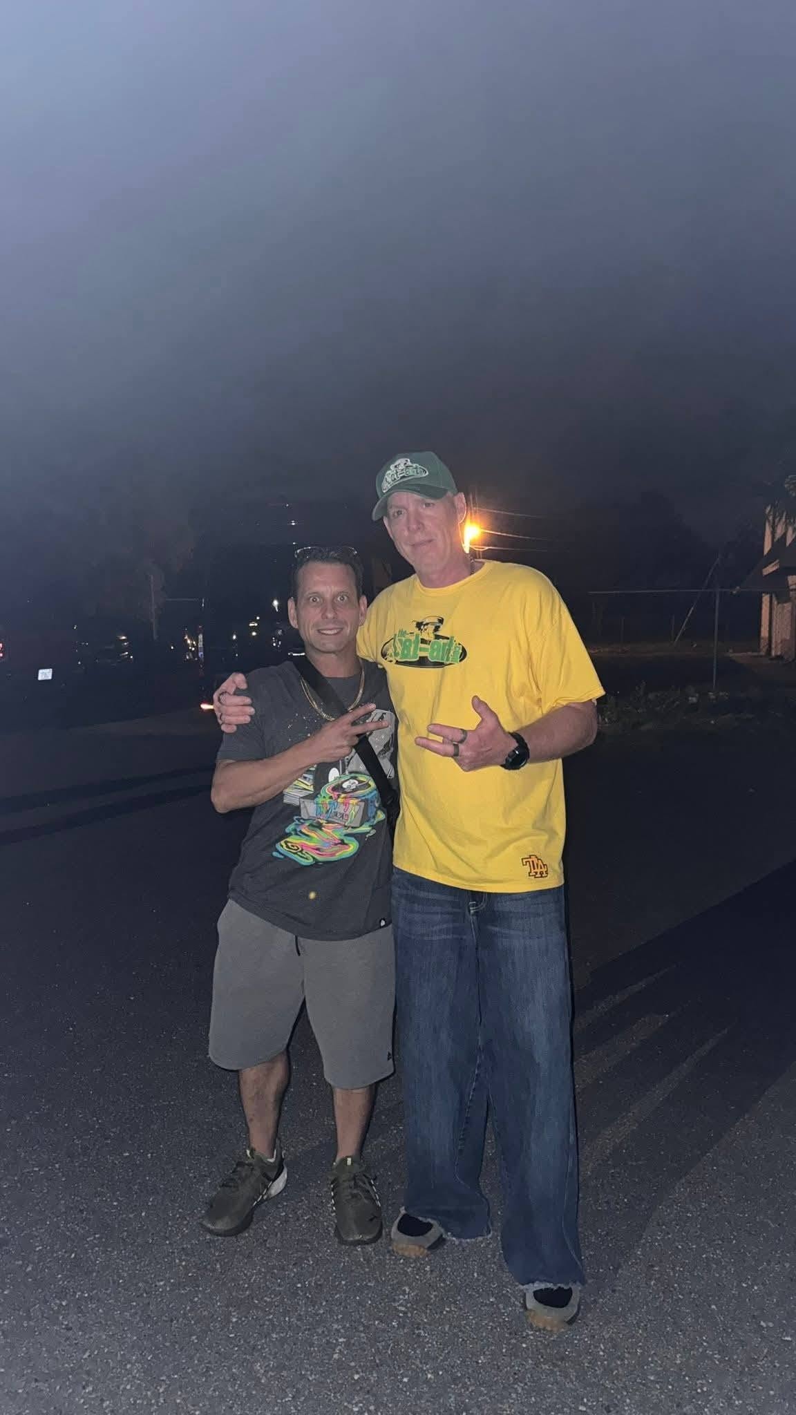 DJ Natural Nate® and Axelito Deejay outside at night at the Florida underground show May 2026