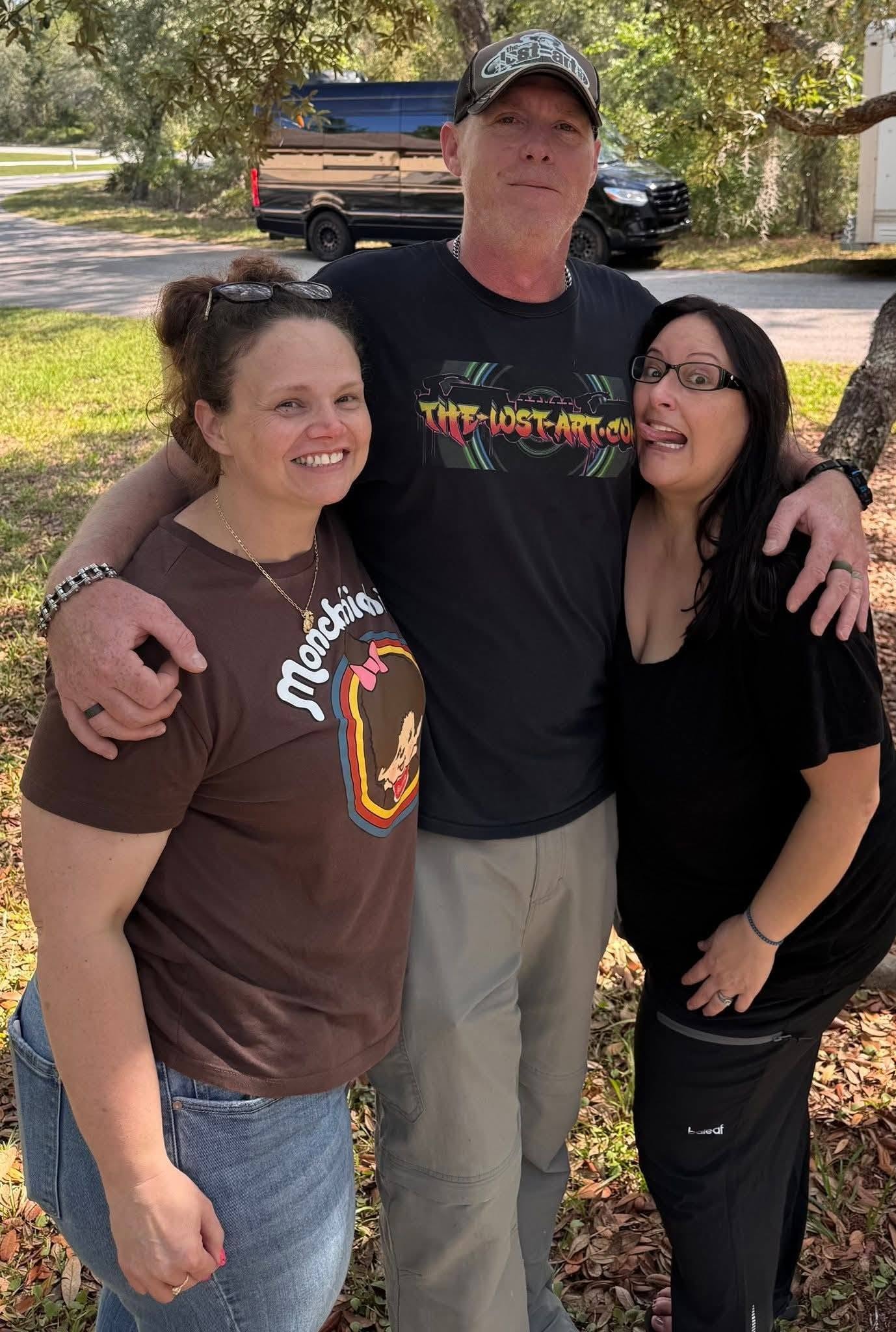 DJ Natural Nate® in The-Lost-Art.com shirt with Jenna Marie and Michaela Foley outdoors in Homosassa Florida May 2026