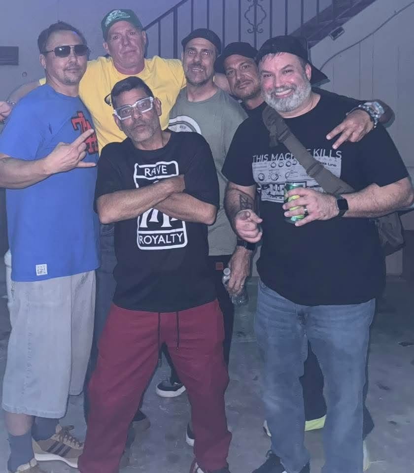 Six people including DJ Natural Nate® at the Florida underground show May 2026, Rave Royalty crew