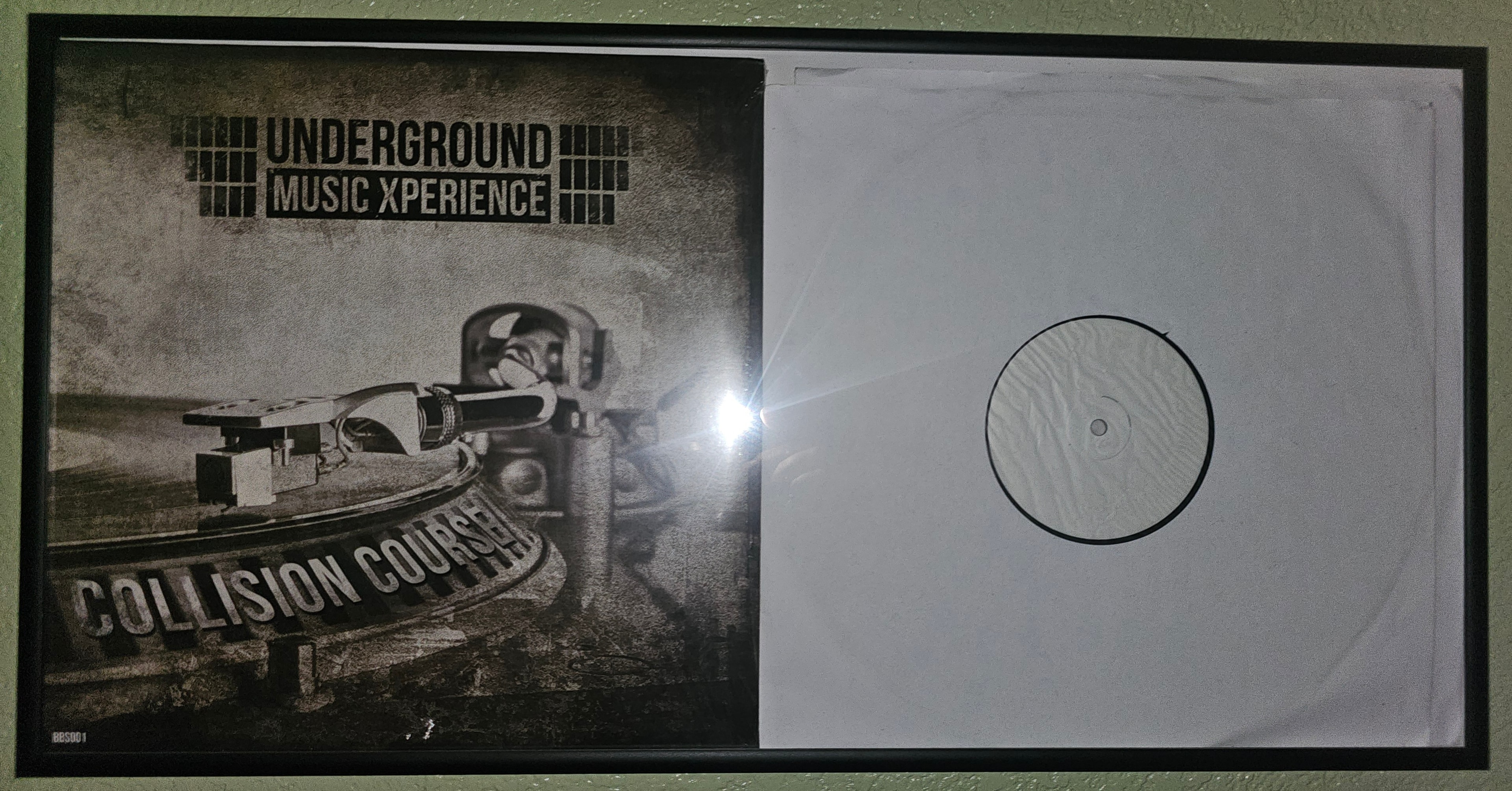 Collision Course, Underground Music Xperience BBS001, framed original vinyl with white label test pressing, DJ Natural Nate Wall of Fame
