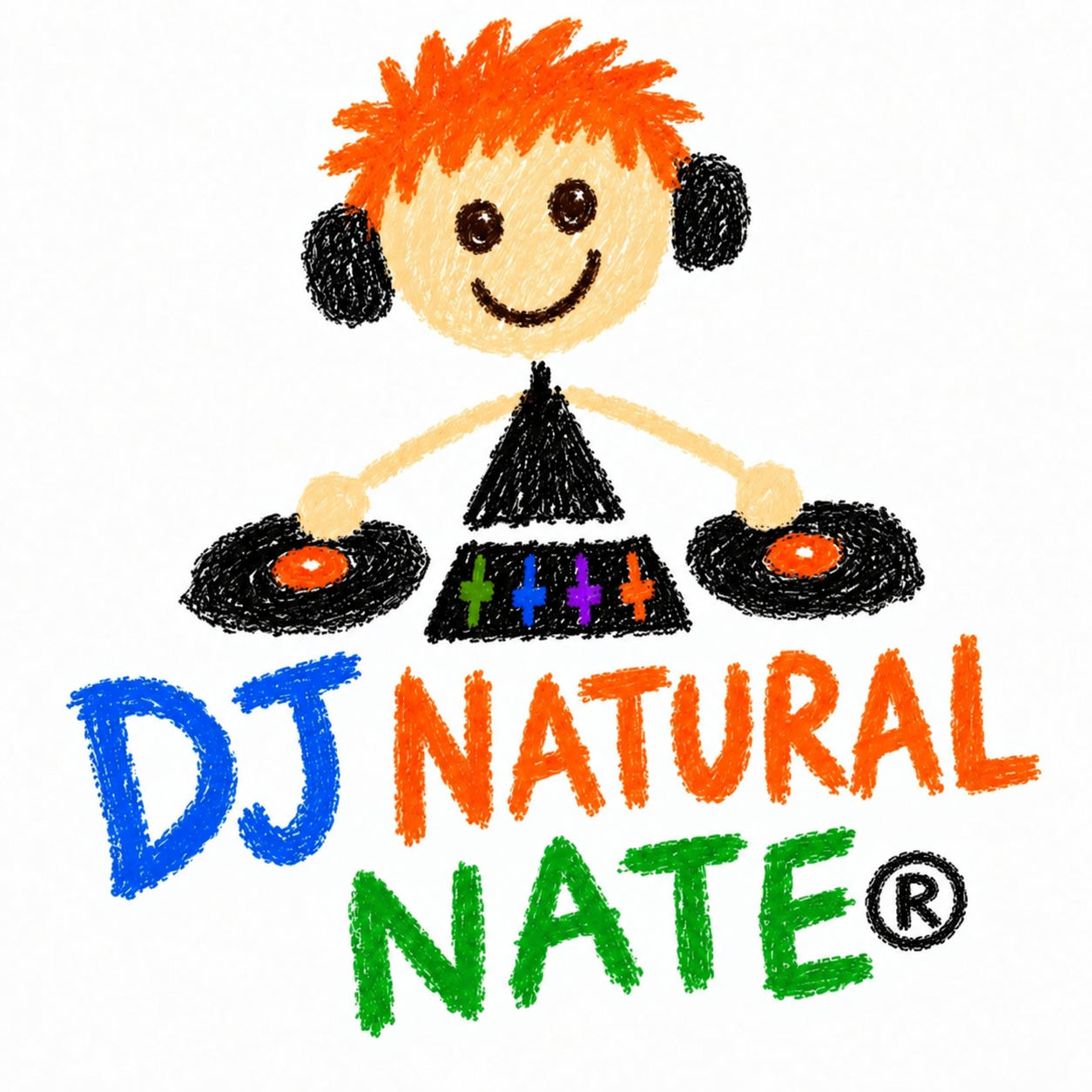 DJ Natural Nate® colorful hand-drawn logo artwork