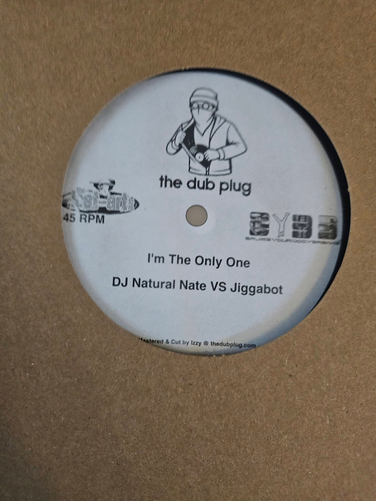 DJ Natural Nate® VS Jiggabot white label test pressing, vinyl groove detail